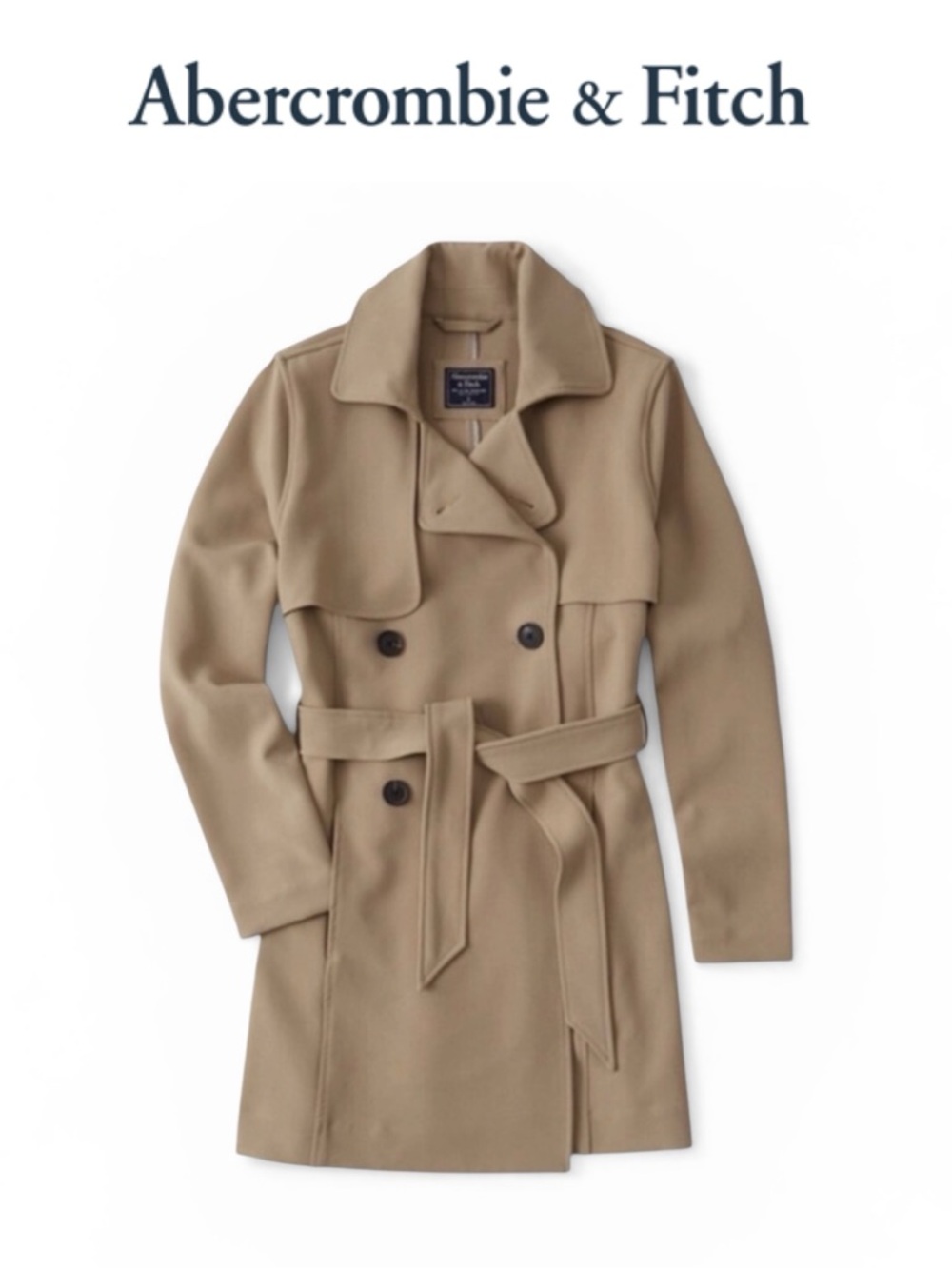 ABERCROMBIE & FITCH DRAPEY TRENCH COAT TAUPE BELTED DOUBLE BREASTED JACKET